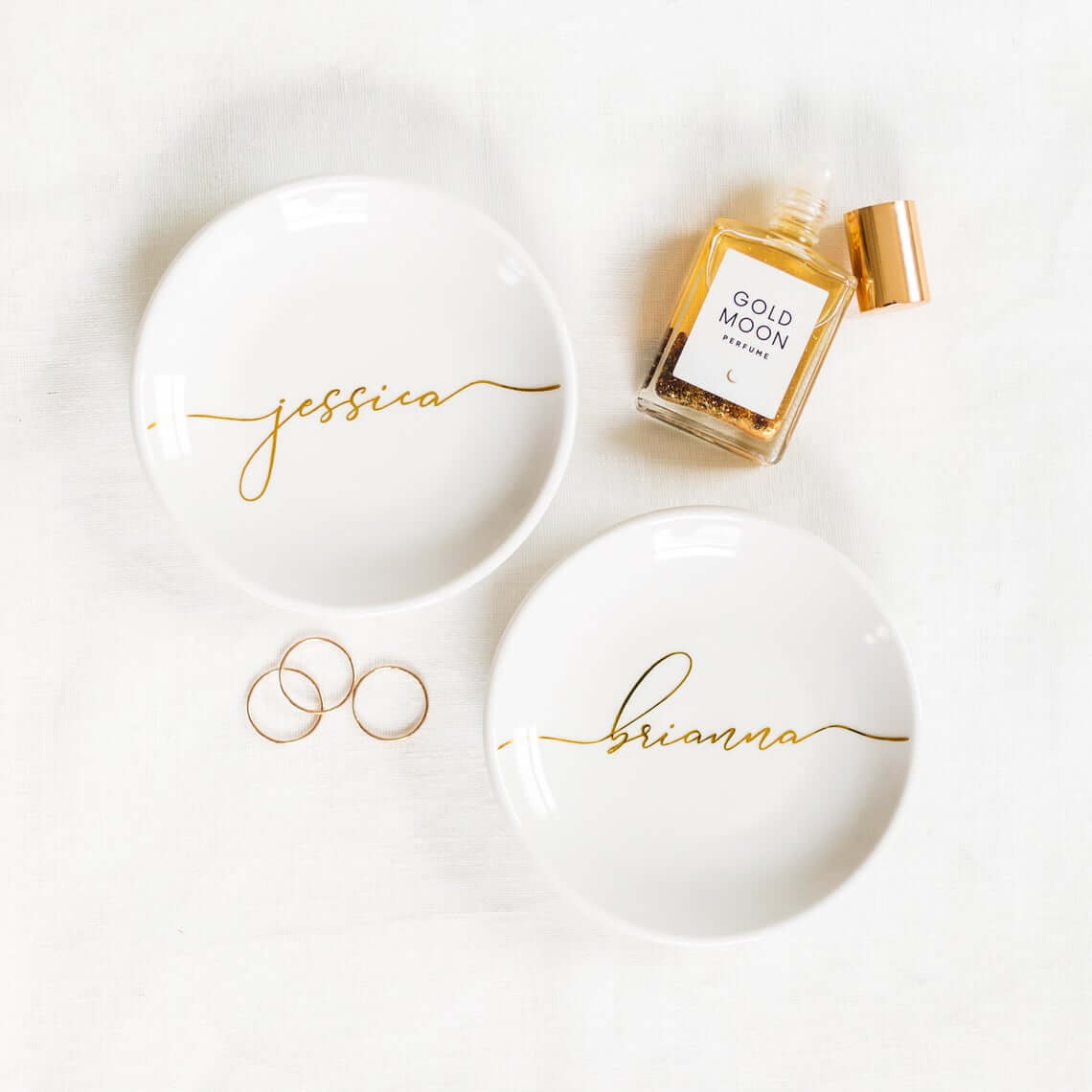 Tiny Gold and White Personalized Ring Dishes