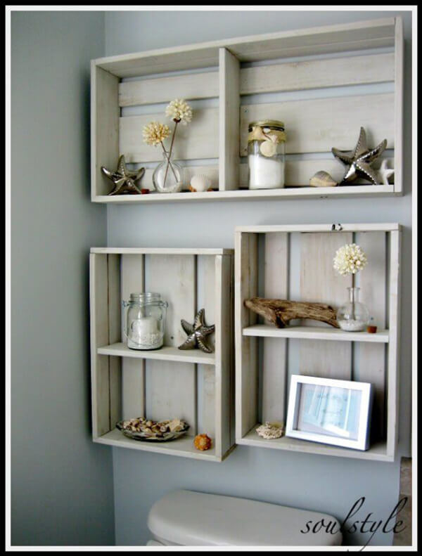 Farmhouse Crate Storage for Over-the-Toilet