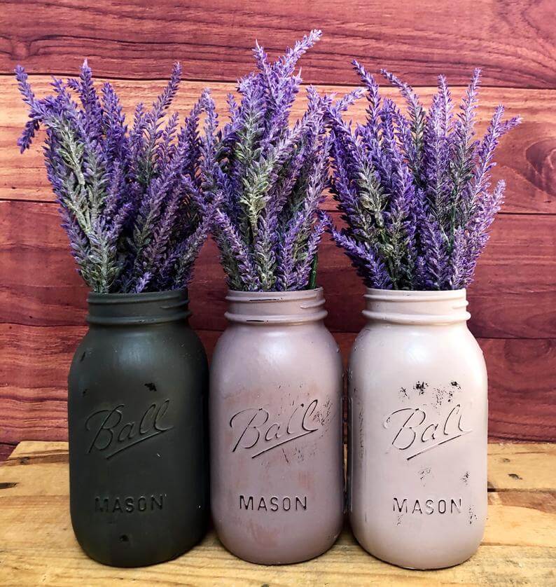 Painted Mason Jar Artificial Planter Set