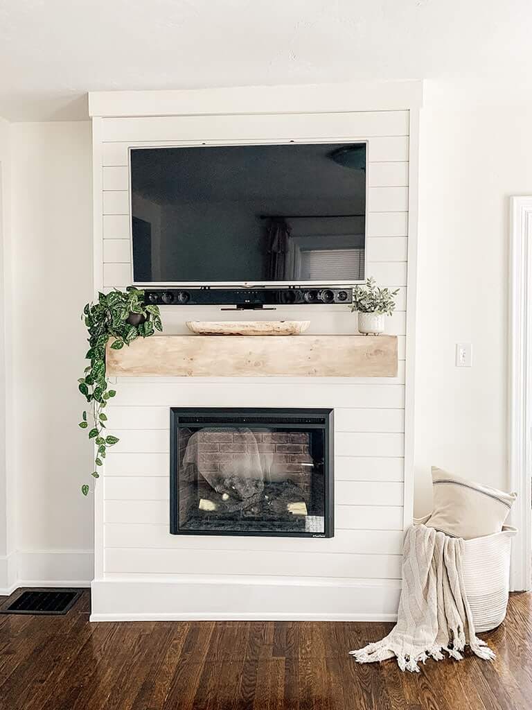 Seamless Shiplap Covered Modern Farmhouse Fireplace