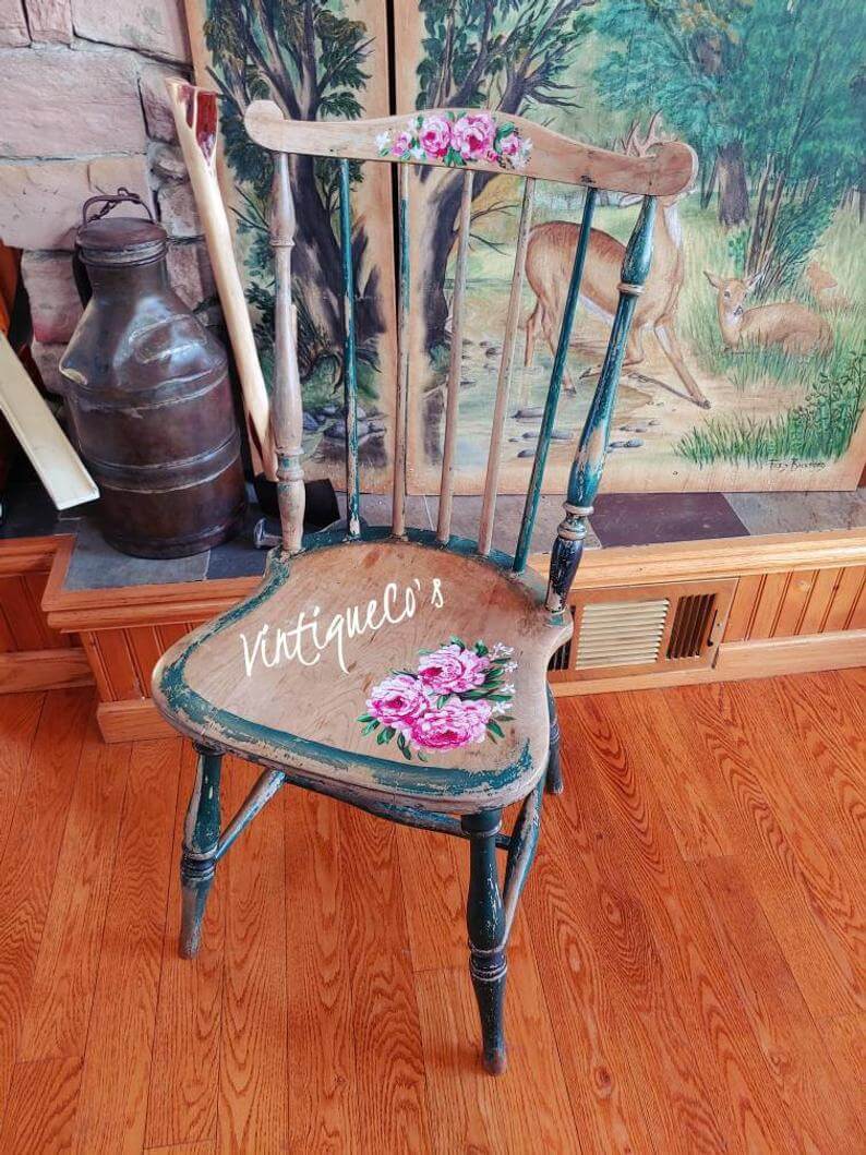 Antiqued Hand Painted Farmhouse Chair