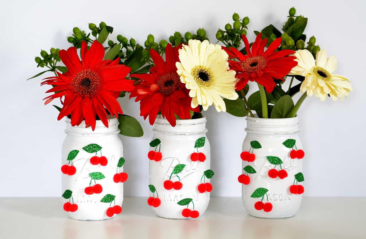 Red and White Mason Jar Centerpieces