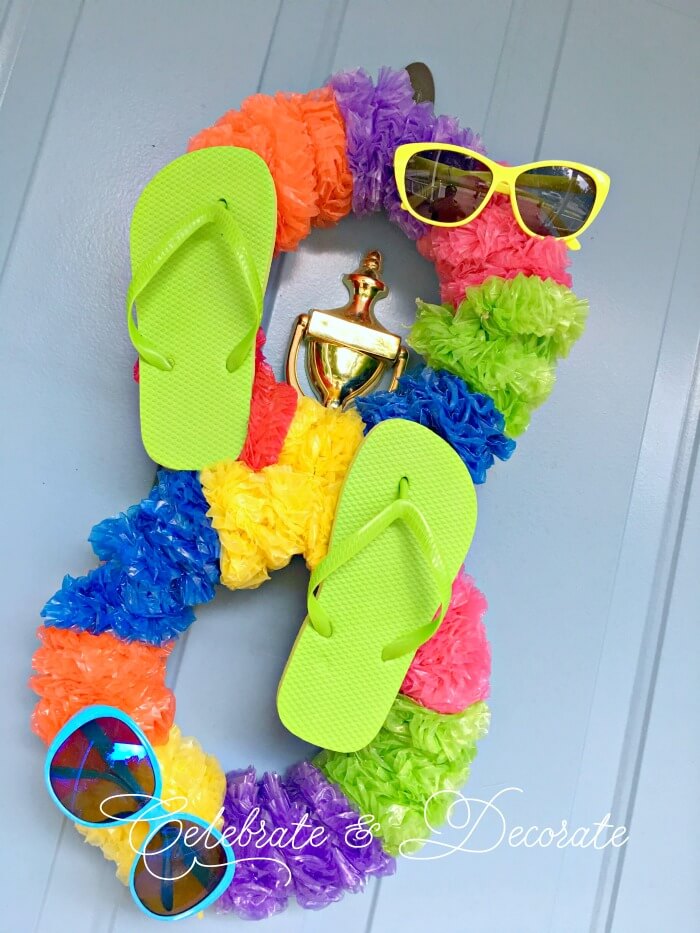 Crazy Eight Flip Flop and Lei Summer Fun Unique Wreath