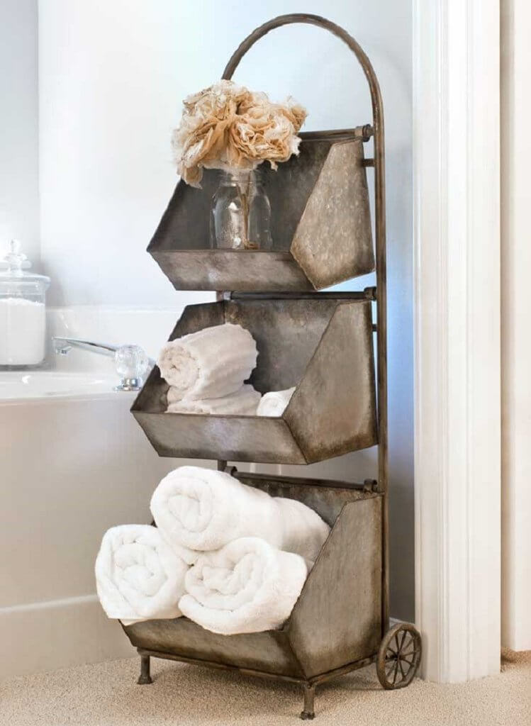 Distressed Metal Farmhouse Bathroom Caddy