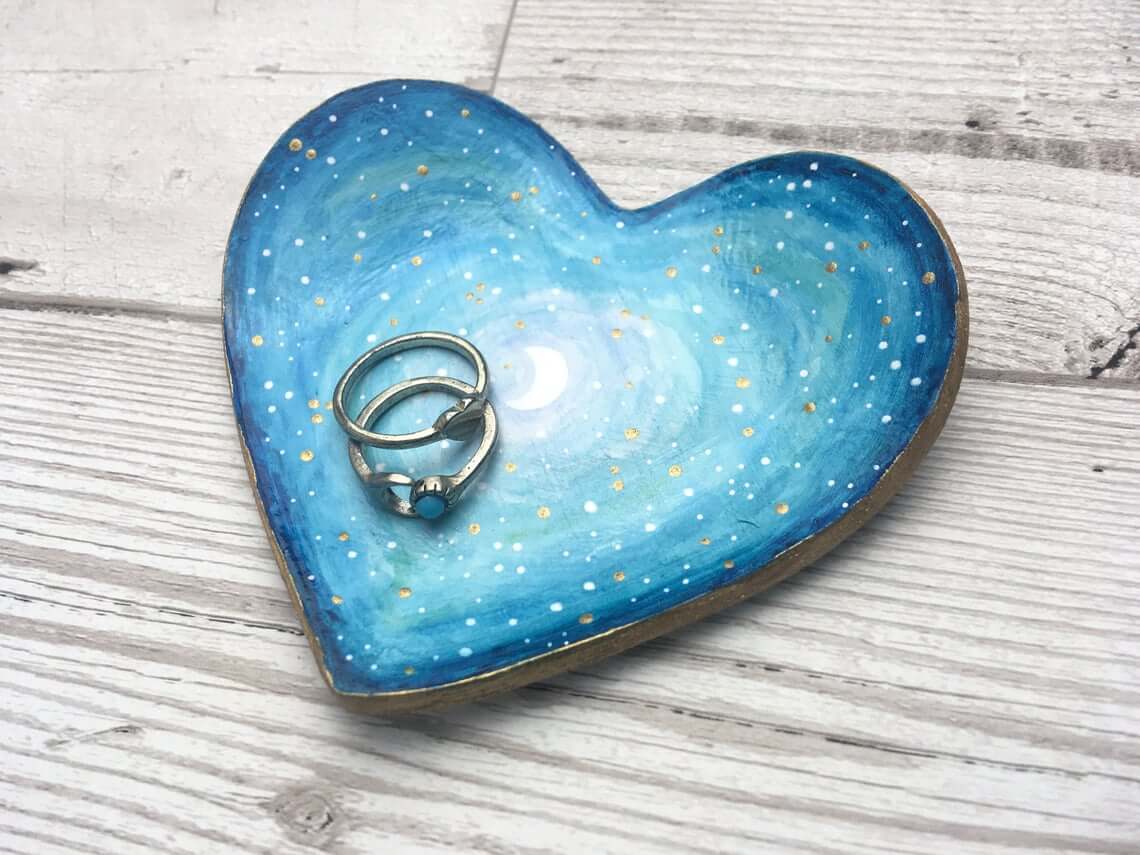 Blue Moon and Galaxy Heart Ring Dish