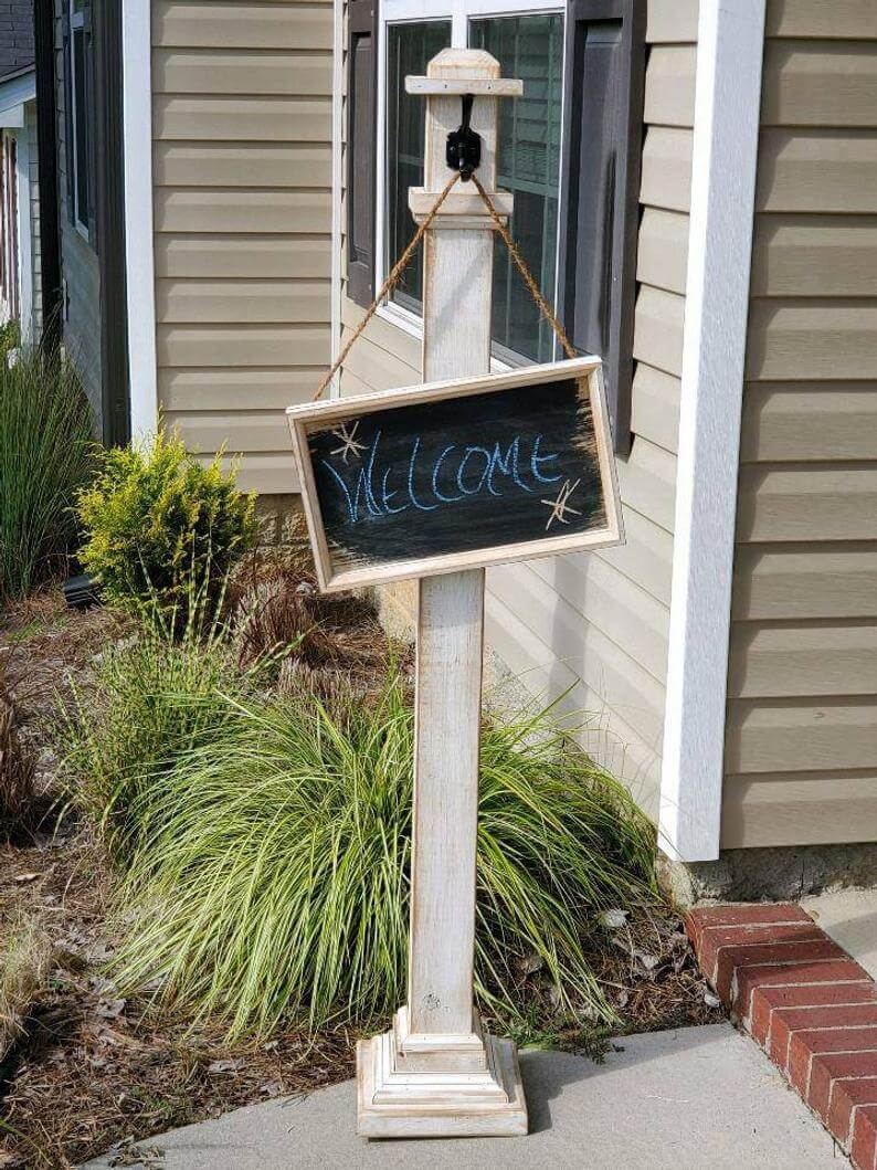 Welcome Post with Chalk Board Sign