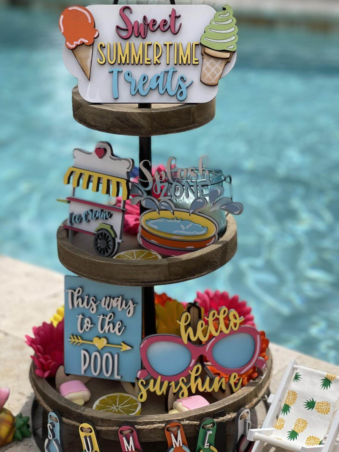 Unique Summer Pool Tier Tray Set