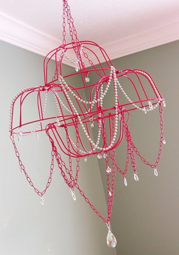 DIY Dollar Store Wire Basket Chandelier