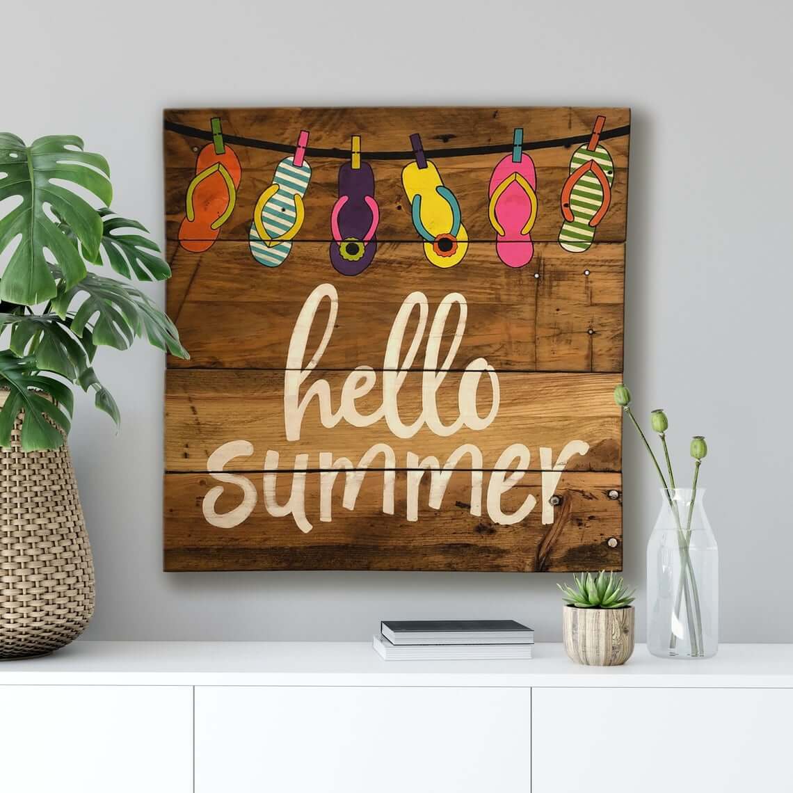 Bright Flip Flop Hello Summer Sign