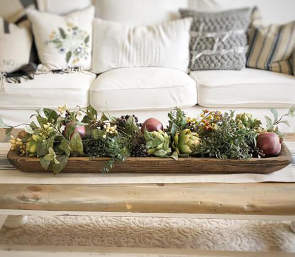 Wooden Trough Coffee Table Centerpiece