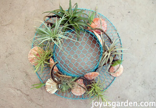 Wire Hat with Sea Treasures and Succulents