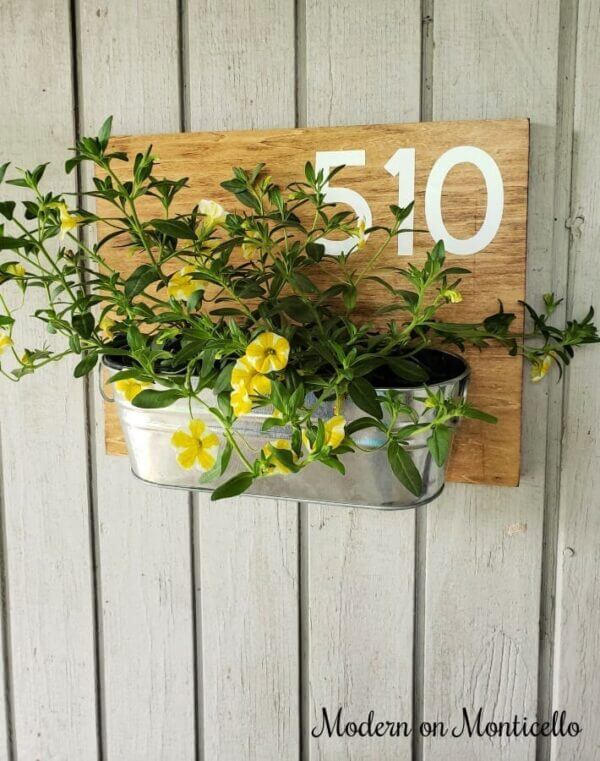 House Number Sign with Colorful Planter