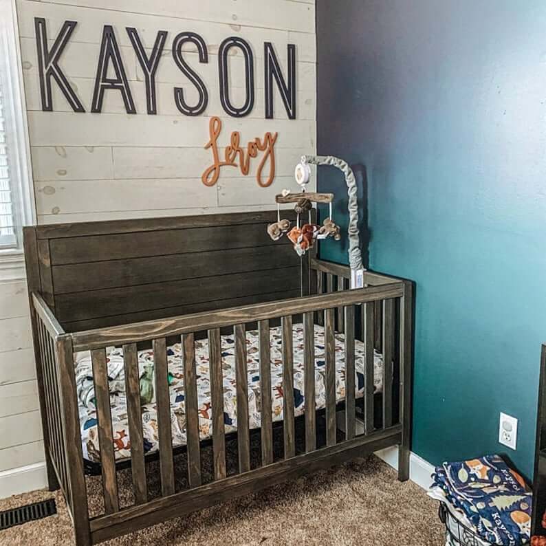 Bold Colors in Boys Woodland Theme Nursery