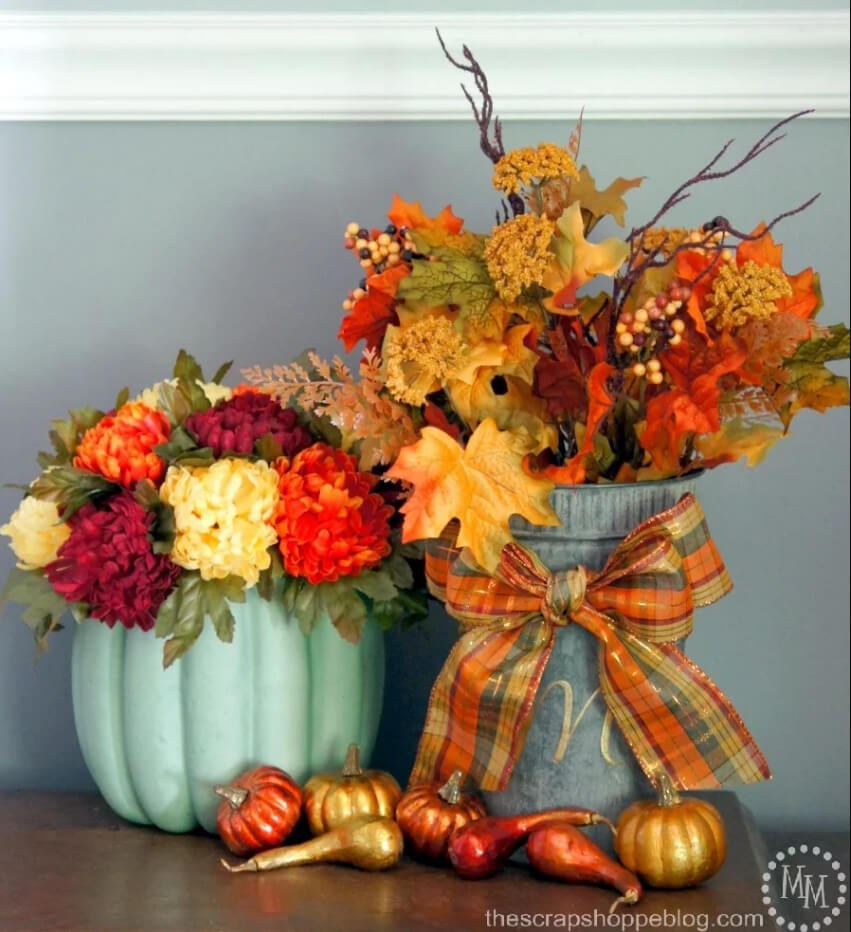 Colorful Farmhouse Styled Fall Vignette