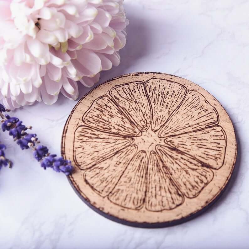 Engraved Orange Slice Wooden Coaster