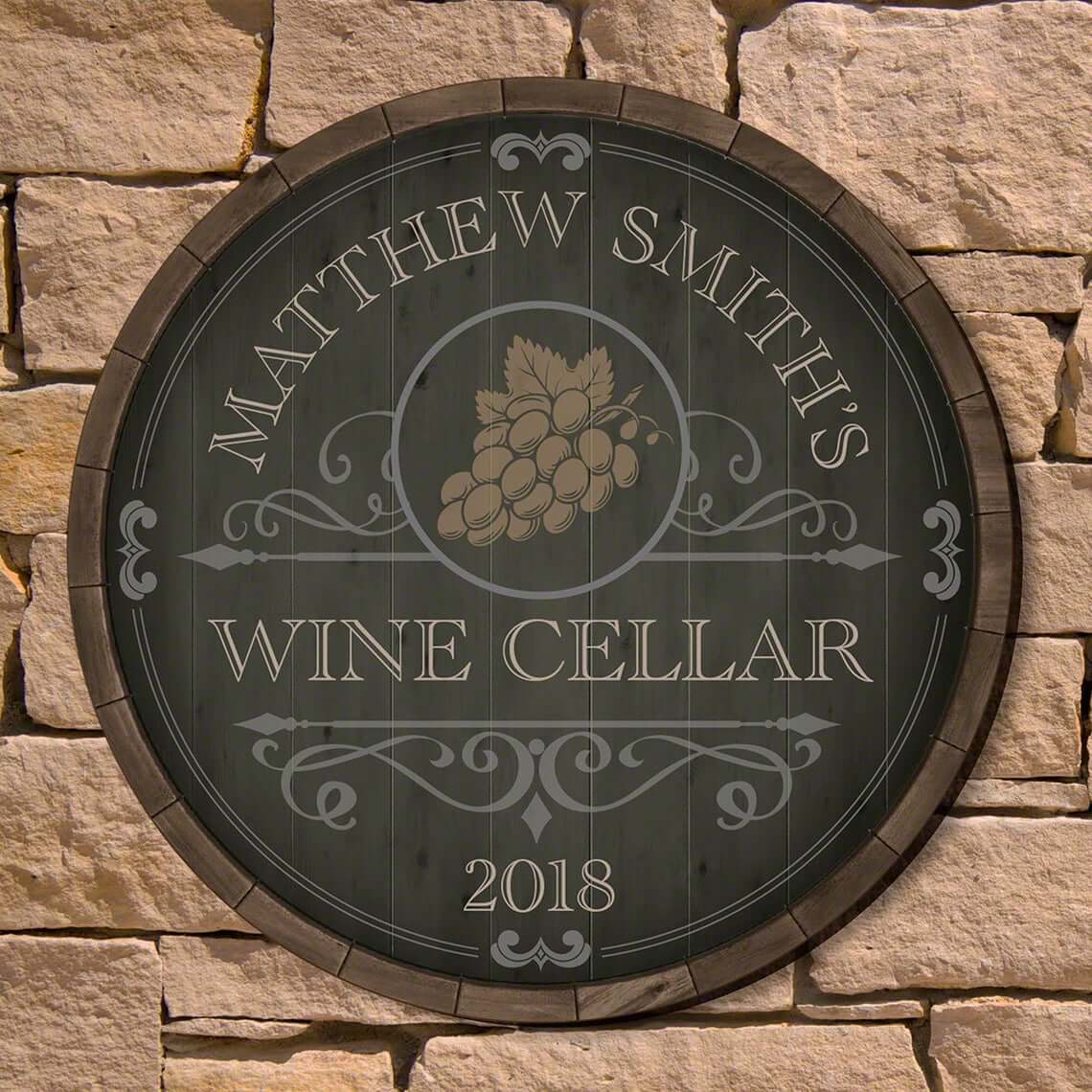 Rustic Beauteous Barrel Personalized Wine Cellar Sign