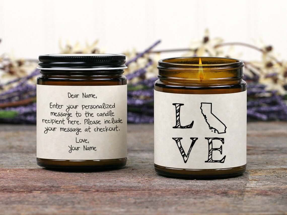 Love California Custom Handwritten Message Candle