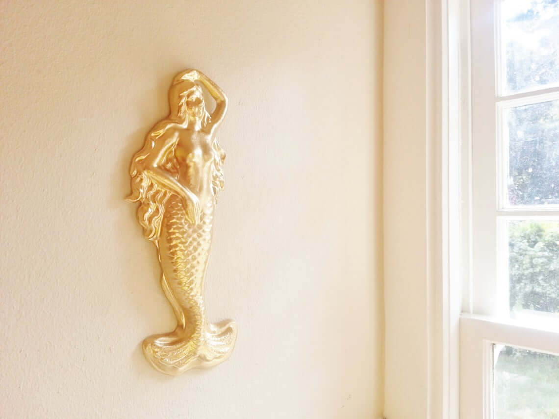 Antique Sensual Golden Mermaid Queen Sculpture