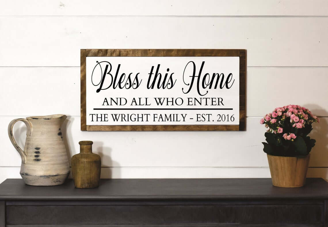 Bless This Home Personalized Wood Family Plaque