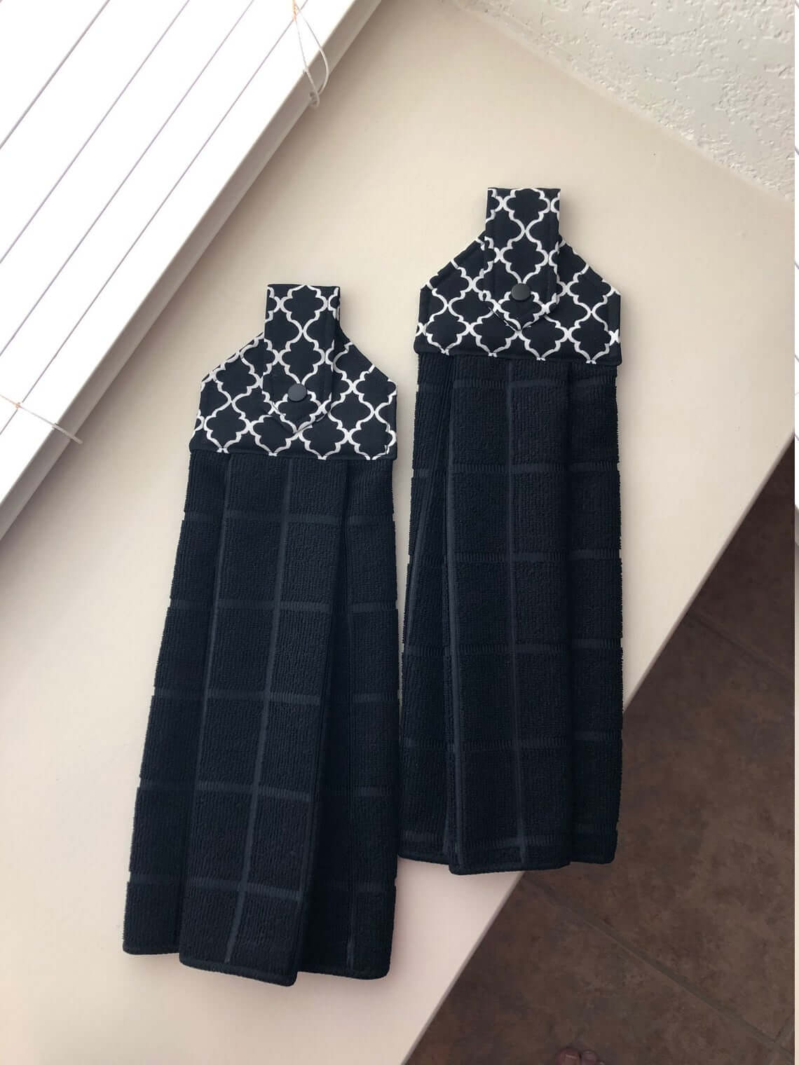 Decorative Black Kitchen Towels with Holders