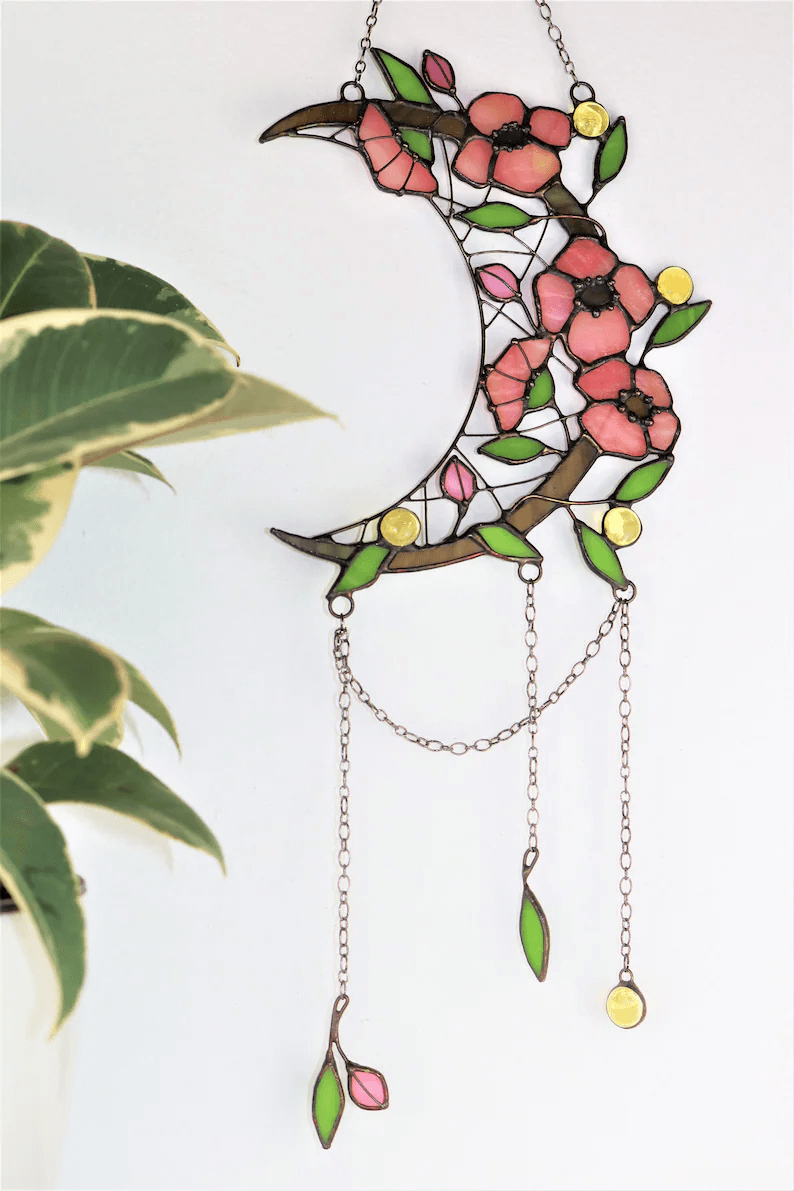 Stained Glass Crescent Moon Dreamcatcher