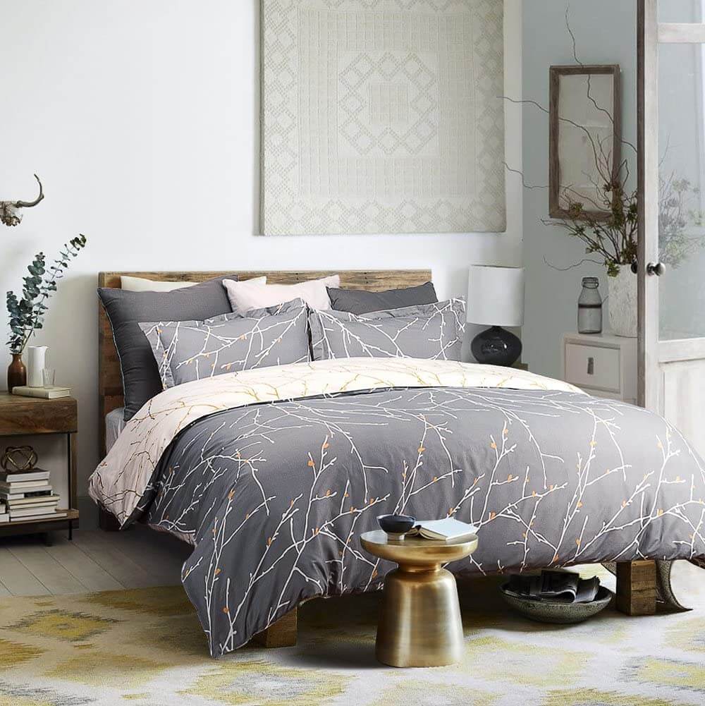 Reversible Branch Pattern Brushed Microfiber Bedding