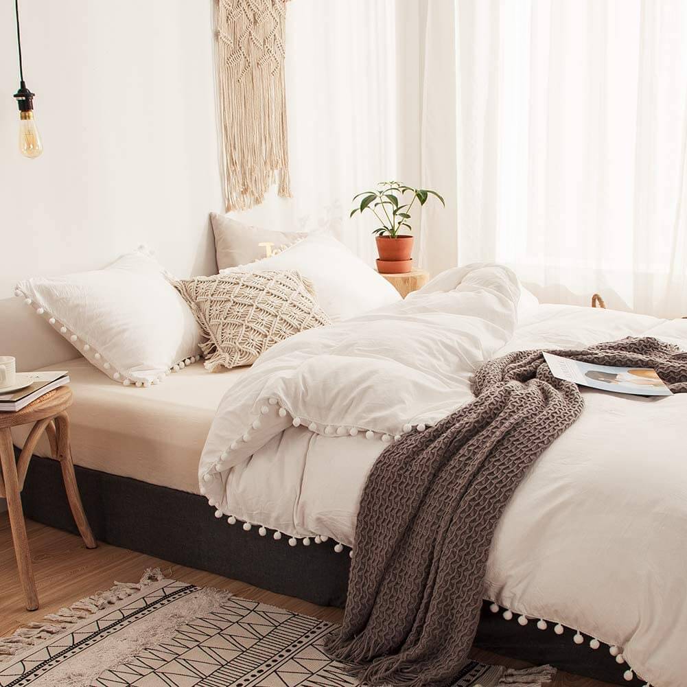 Pom Pom Fringe Solid Color Duvet Bedding