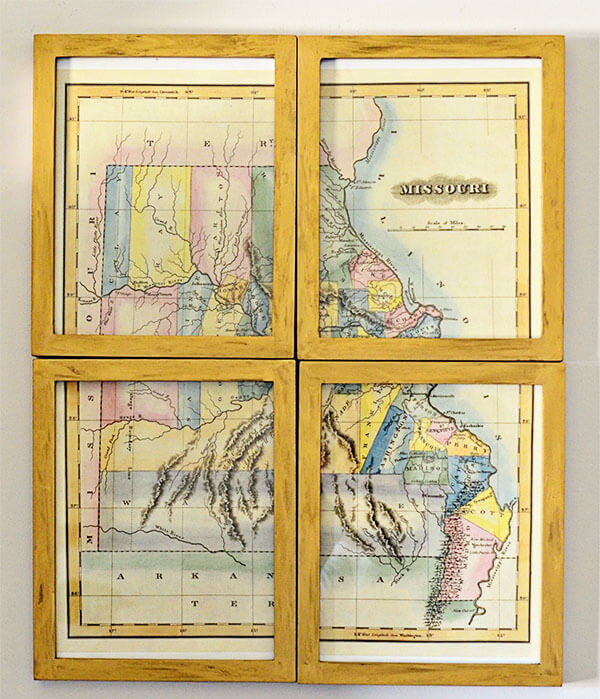 Unique State Map with Gold Vintage Frame