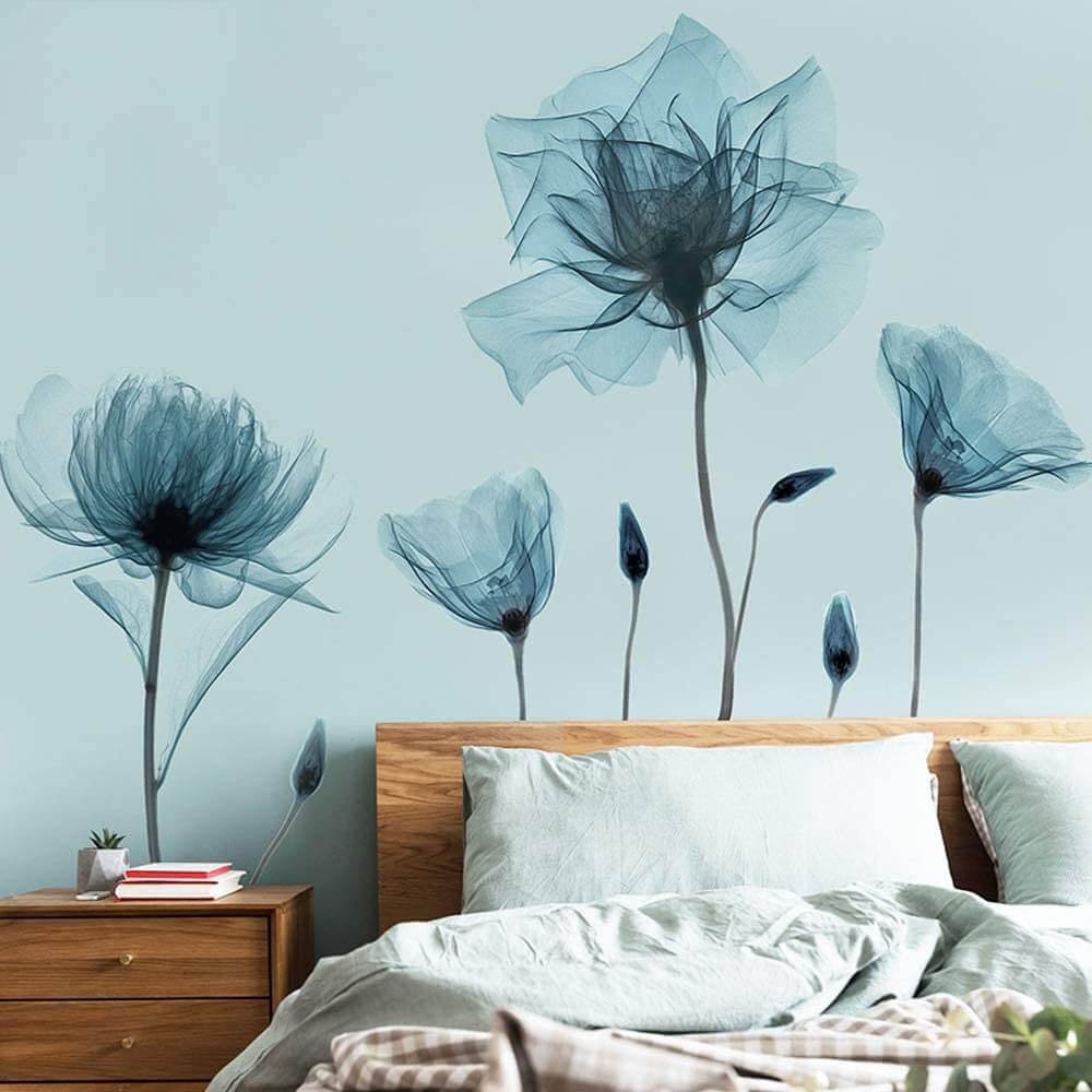 Sheer and Soft Blue Poppy Wallpaper Mural