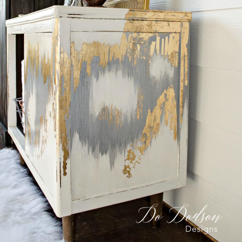 Homespun Gold Leaf Mid-Century Modern Cabinet