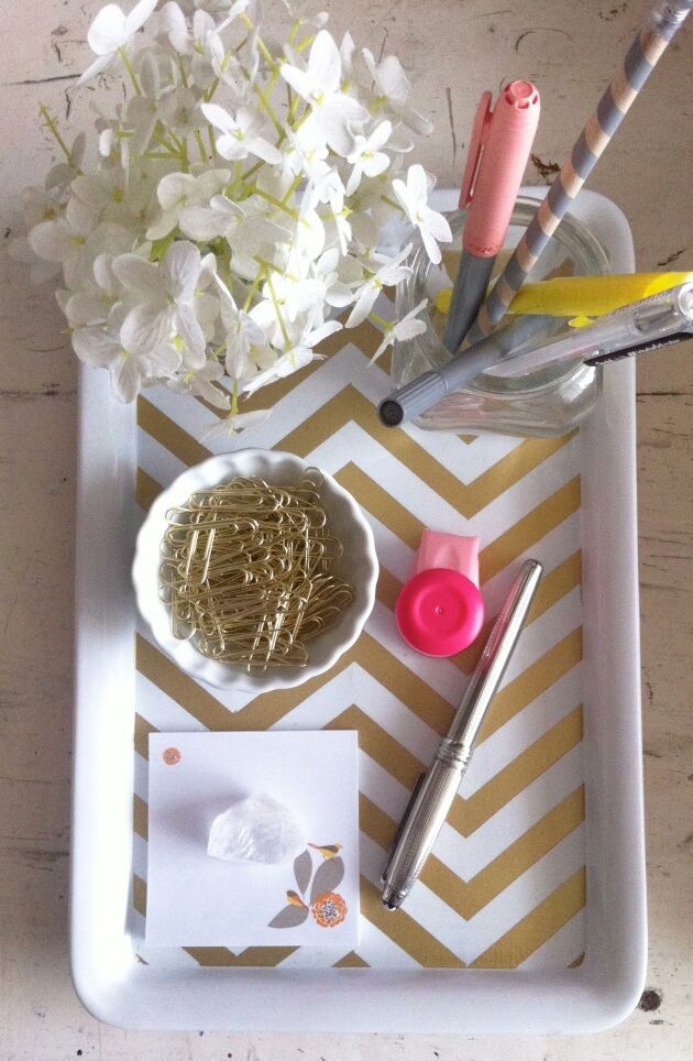 Golden Chevron Desk Tray for Organization