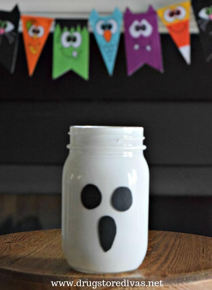 Bootiful Painted Ghost Mason Jar Decor