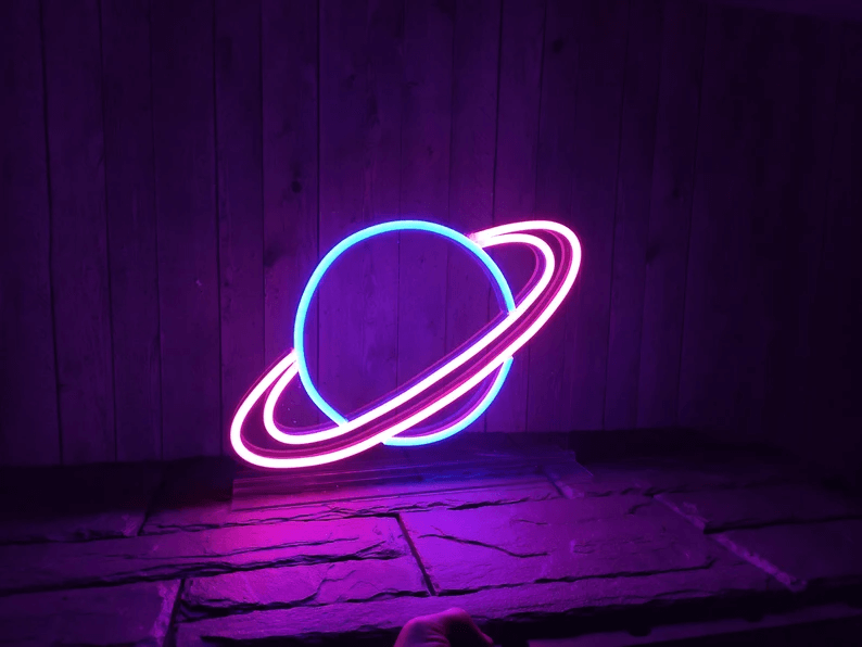 Planet Neon Sign Outer Space Bedroom Theme