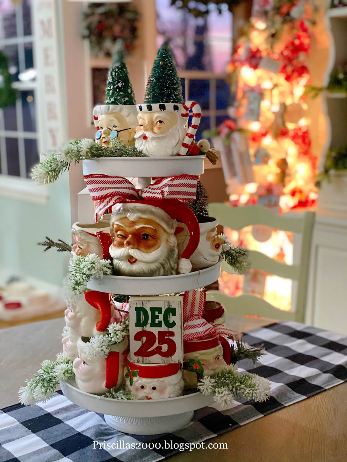 Festive Vintage Mug Display in Three Tiers