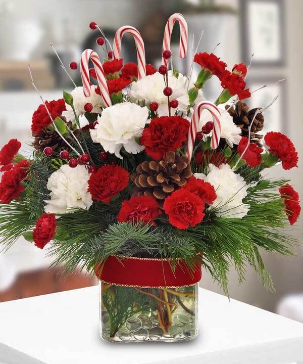 Candy Cane Carnation Captivation Christmas Centerpiece