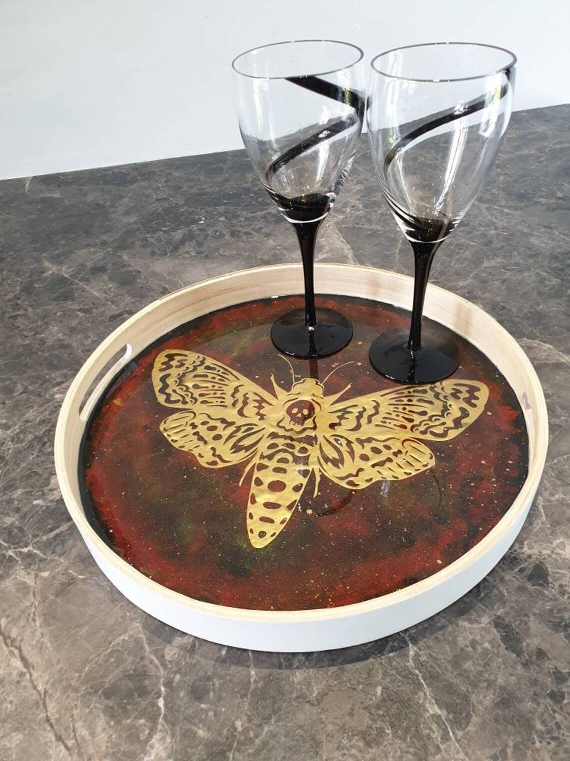 Gothically Unique Head Moth Galaxy Serving Tray