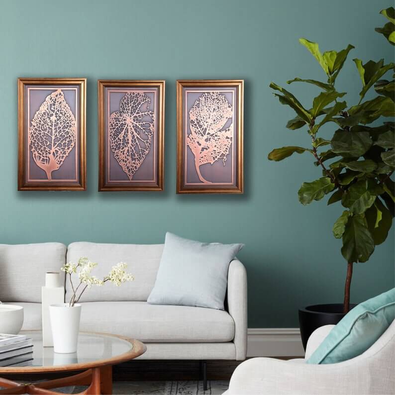 Intricate Copper Metal Leaf Decor Wall Art