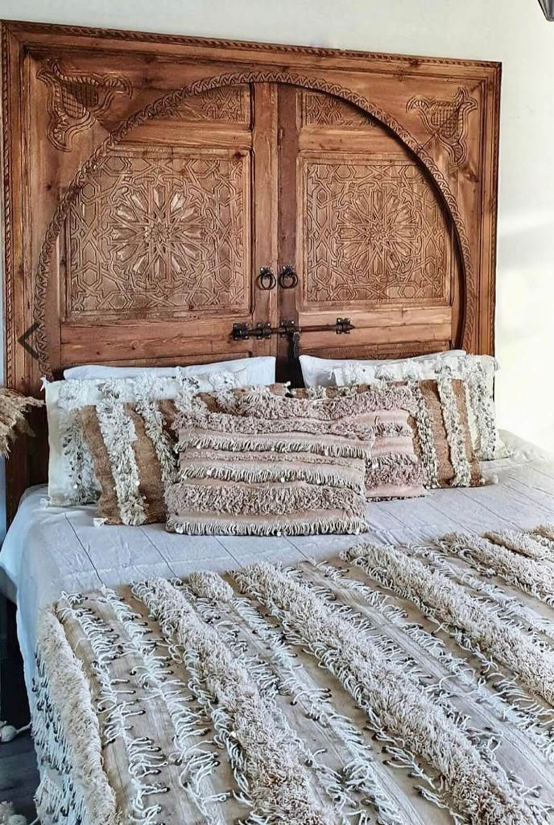 Hand-Carved Moroccan Cedar Door Headboard