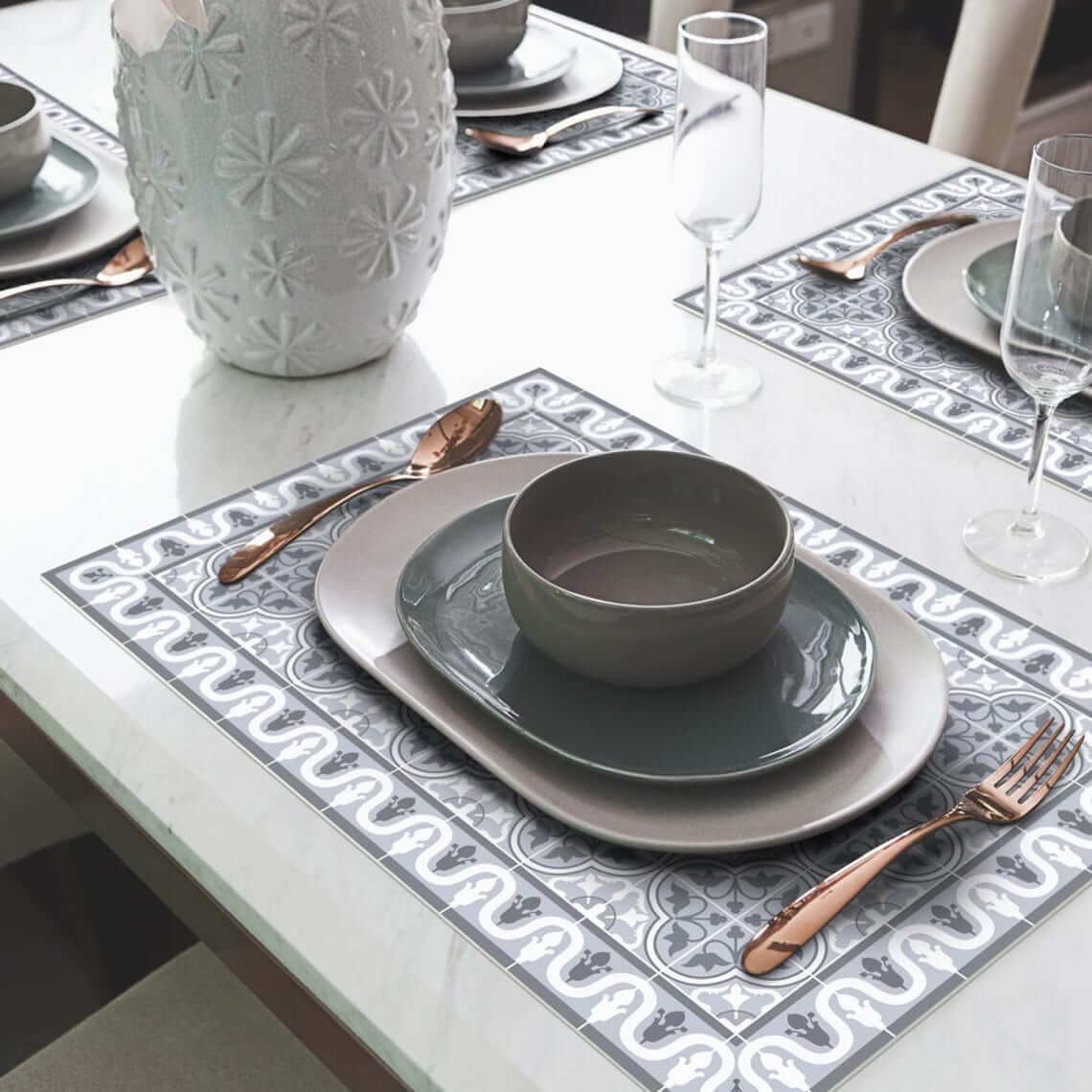 Vinyl Tile Design Gray Placemats