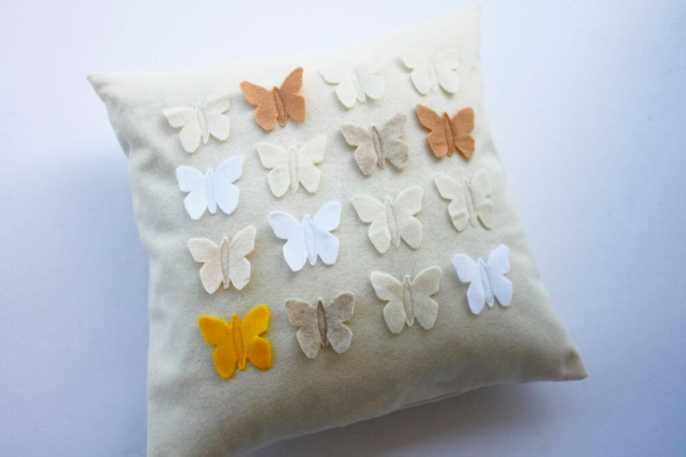 Pillowcase Featuring Fluttering Felt Butterflies