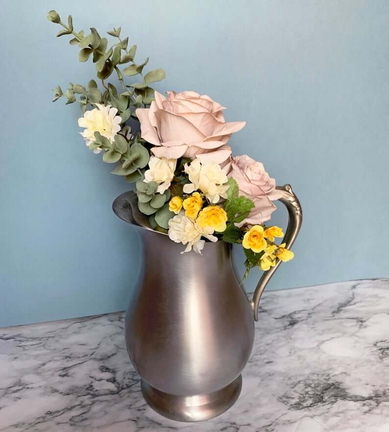 Steel Pitcher Elegant Eucalyptus Floral Centerpiece