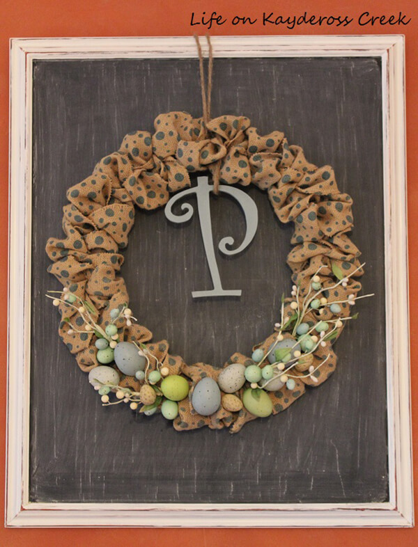 Monogrammed Burlap Ribbon Spring Wreath