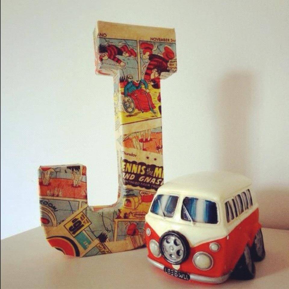 Crazy Comic Covered Paper Mache Letter