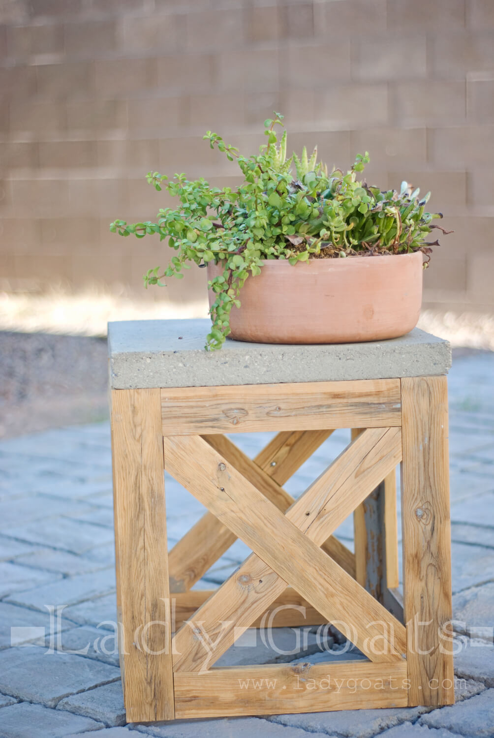 Reclaimed Wooden X-Stool and Side Table