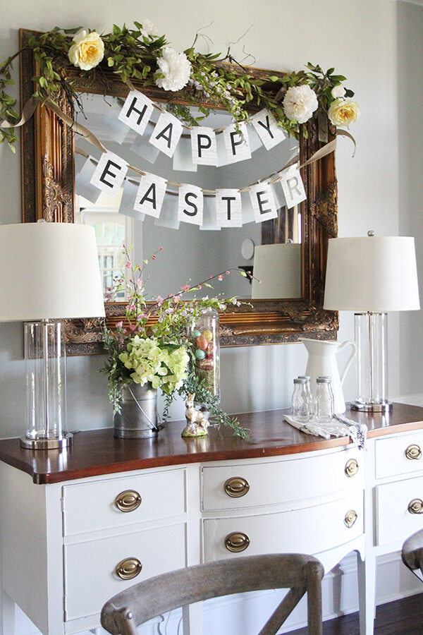 Charming Happy Easter Garland Dining Buffet Decor