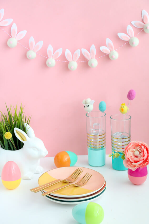 Playful Felt Ball Garland Featuring Bunny Ears