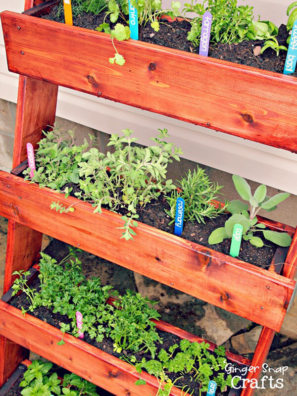 Vertical Herb Garden Using Stained Cedar Troughs