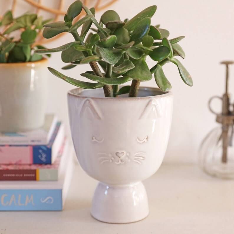 Elegant Cat Face Pedestal Planter