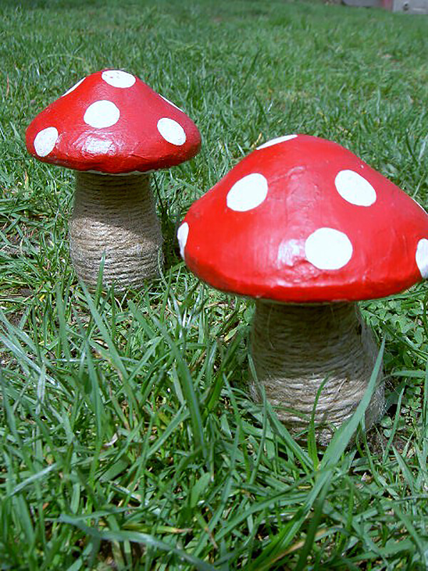 Jute Covered Paper Mache Mushrooms