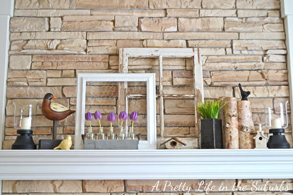 Distressed Window Springtime Mantel Decor Ideas